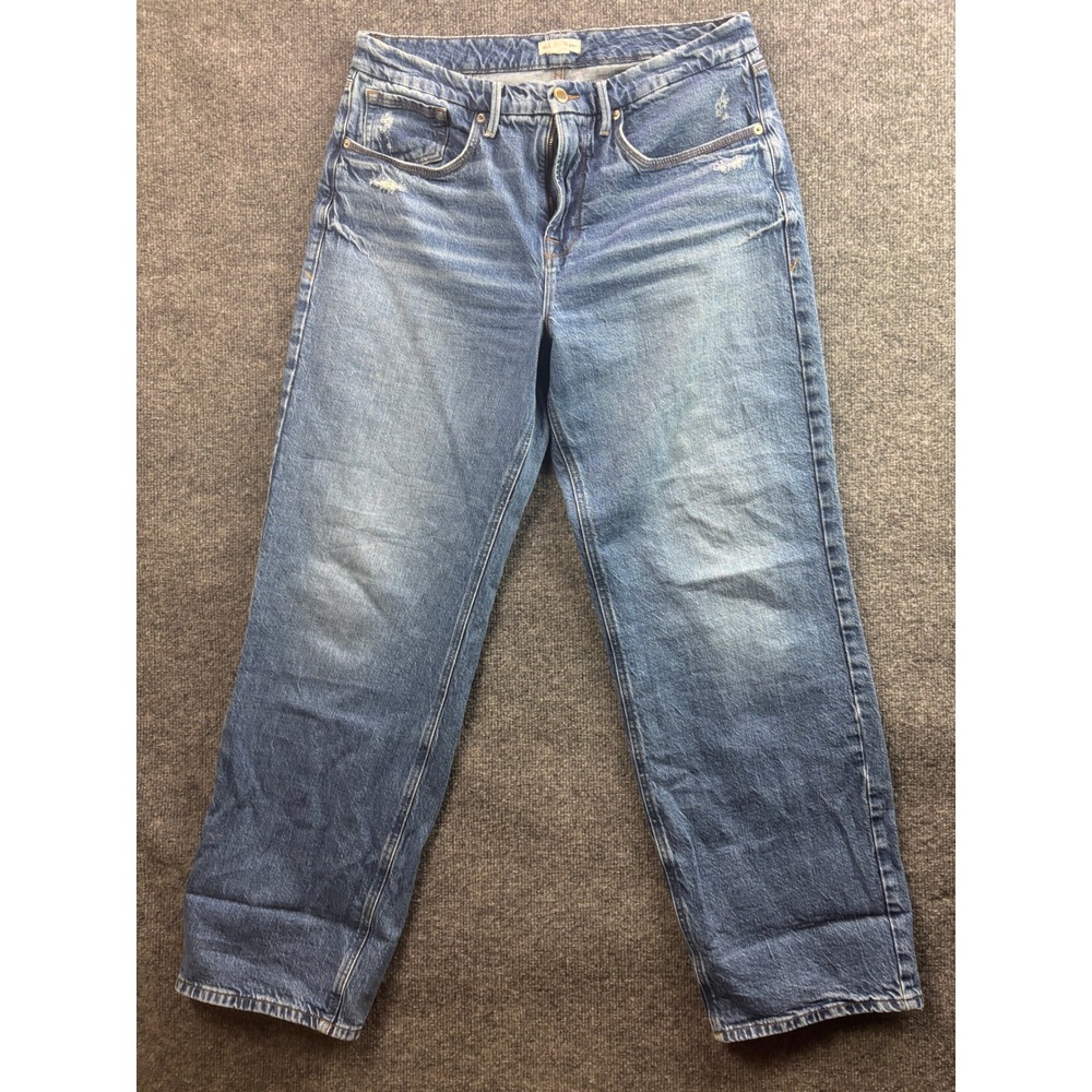 Good American Good 90s Jeans Womens 8/29 Blue High Rise Distressed Straight Leg